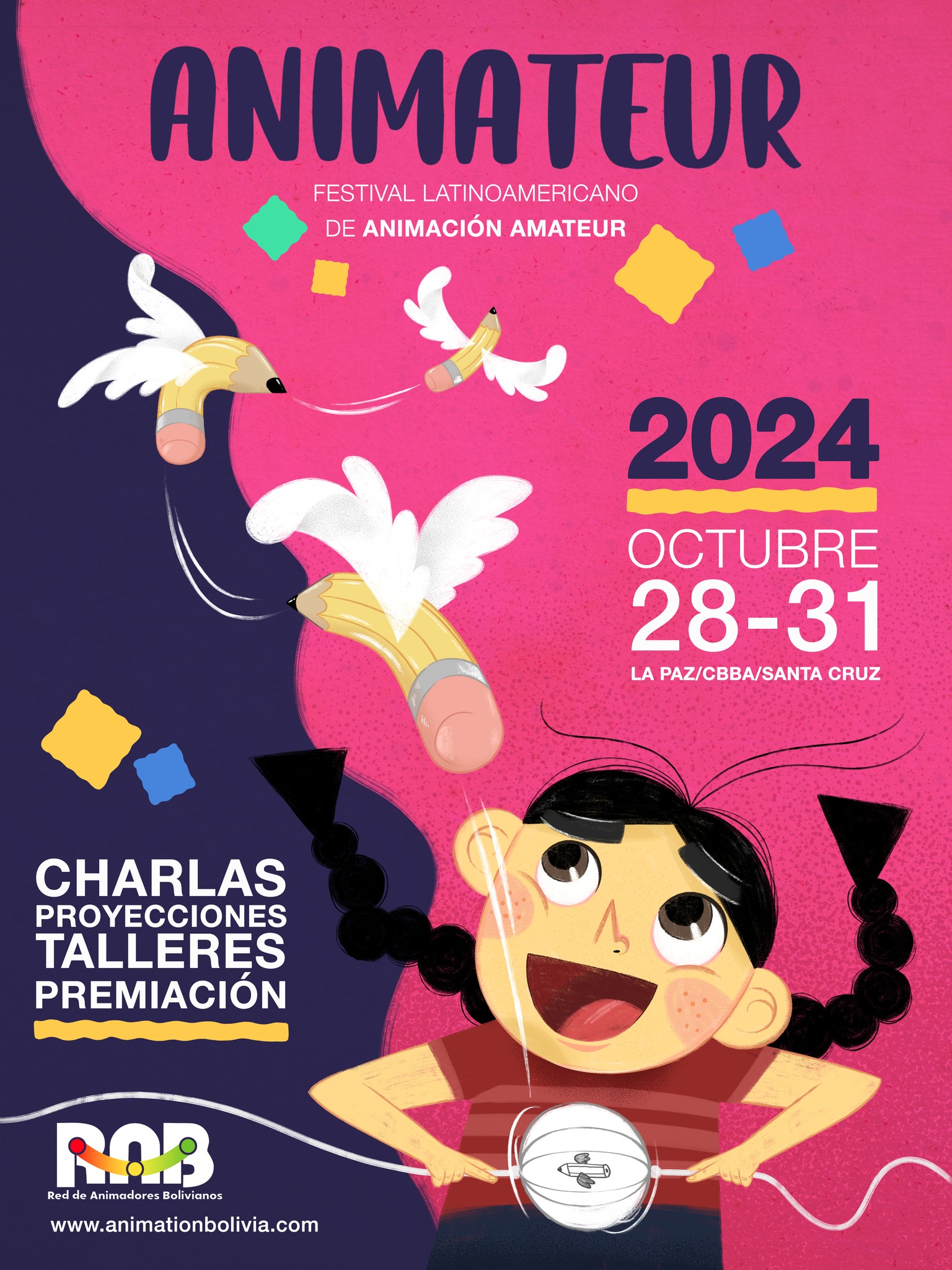 Festival de Animación Amateur Animateur 2024 Red de Animadores Bolivianos RAB Bolivia póster