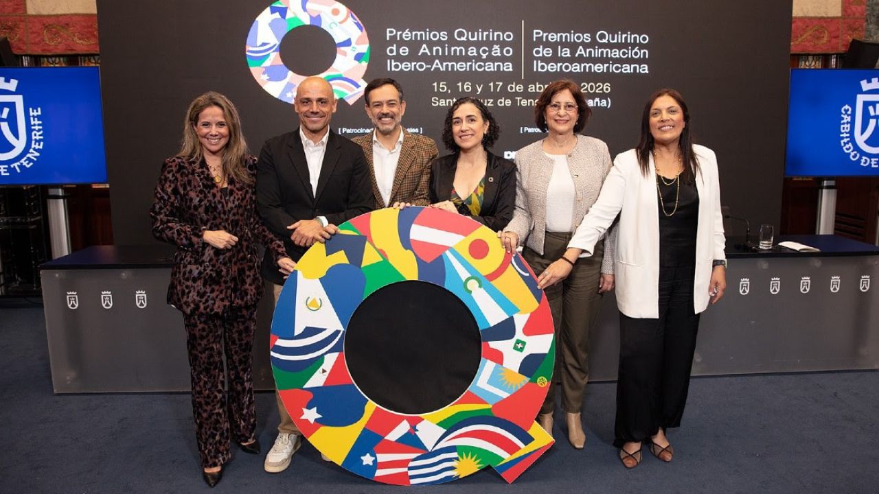 Premios Quirino De izquierda a derecha, Carmen Pérez Pérez, Alfonso Cabello Mesa, Lope Afonso Hernández, Silvina Cornillón, Cristina García Castro y Dimple Melwani, durante la conferencia de prens
